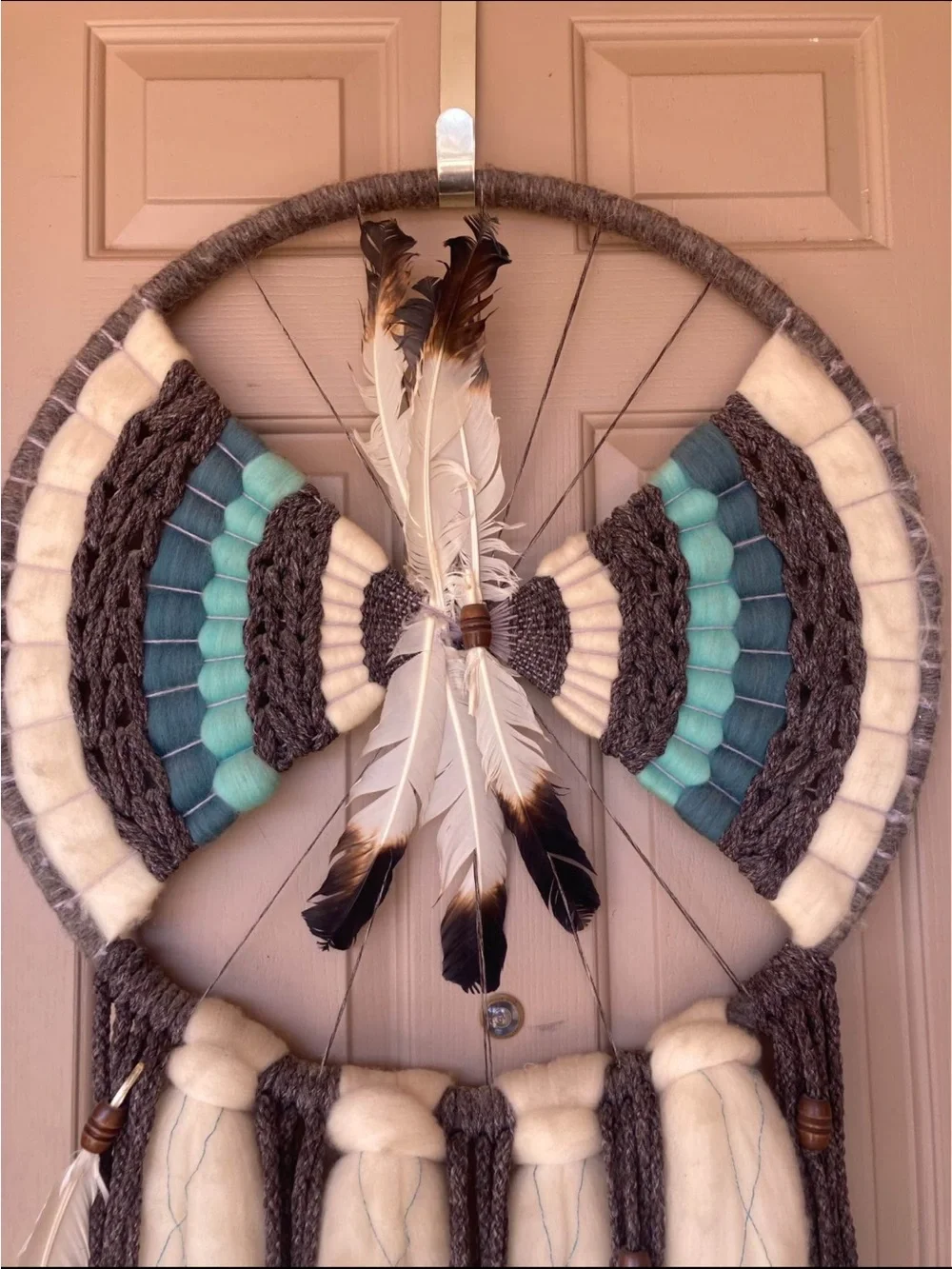 Handcrafted Gray and Teal Dreamcatcher Wall Hanging